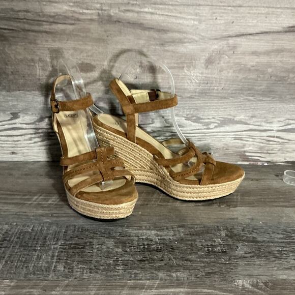 UGG Suede Espadrille Wedge Sandals Tan Brown Size 10 - Picture 12 of 12